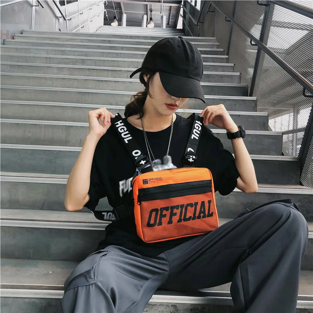 Men Chest Bag Hip Hop Streetwear Vest Bags Unisex Adjustable Fashion Waistcoat Crossbody Tactical Style Waist Pack Outdoor Black