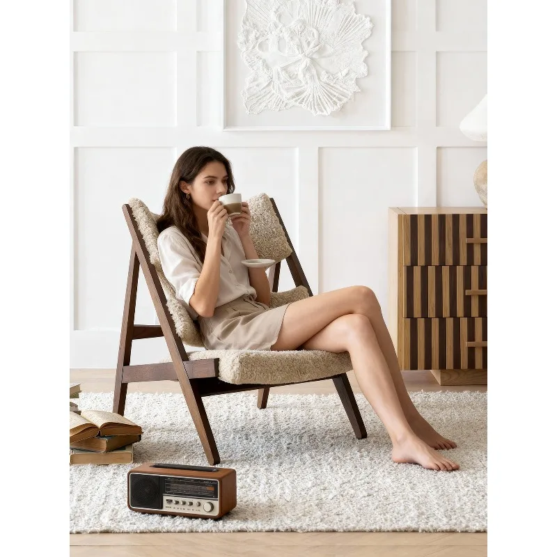 Knitted Chair Leisure Living Room Bedroom French Vintage Medieval Cream Wind Solid Wood Lamb Fleece