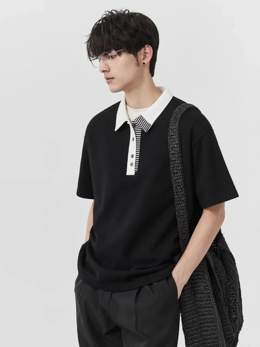 

Мужская летняя футболка 2024 с отложным воротником, свободного кроя, легкая, в корейском стиле, повседневная, молодежная, модная