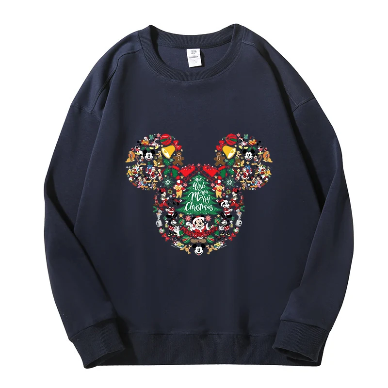 Disney Mickey Mouse Adult Sweatshirt Anime Cartoon Christmas Print Pullover Kawaii Winter Casual Warm Tops Cute Birthday Gifts