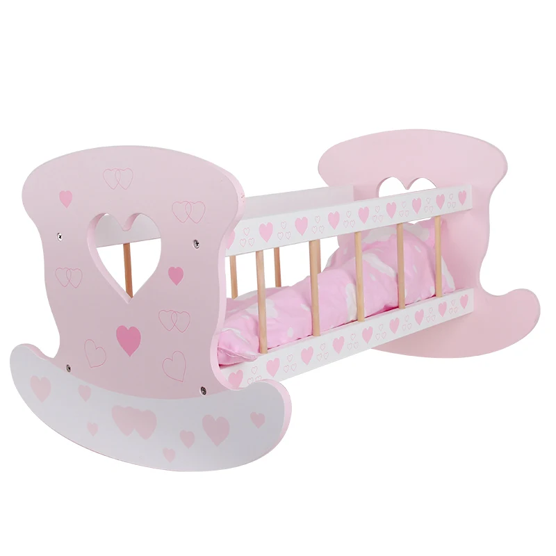 WD18027 12-18 Inch Wodoen Doll Furniture Rocking Baby Doll Cradle Crib Pretend Play Toy with Bedding Mattress Blanket and Pillow