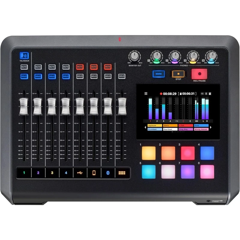 Podcast Streaming Mixer, Recorder, and USB Audio Interface — Four XLR/TRS Mic Inputs, Touch Screen and Editing Software Included