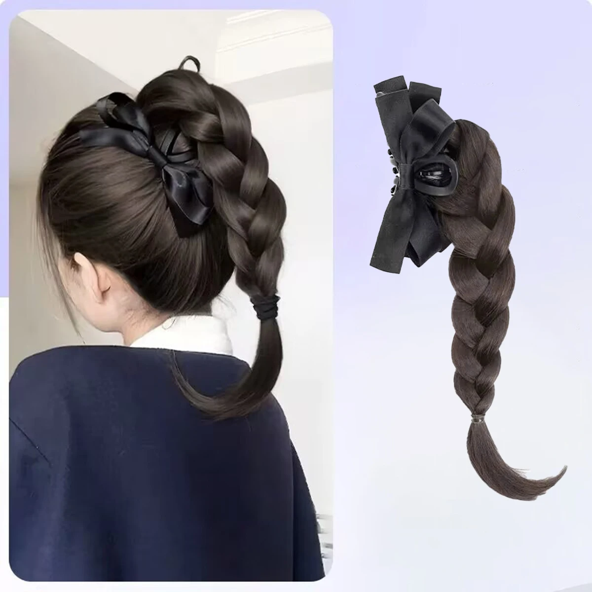 

Женский парик с высоким хвостом и заколкой-бантом, аксессуар для волос, завязанный или свободный, с витыми косами