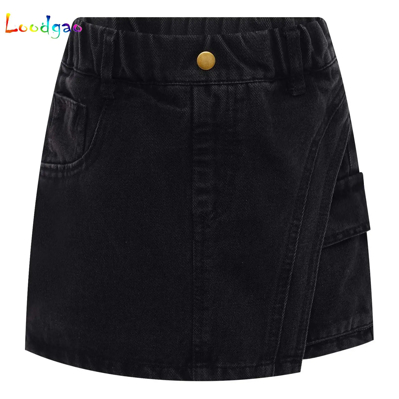 

Kids Girls Fashion Front Panel Denim Shorts Elastic Waistband Pockets Culotte Skirts for Birthday Picnic Park Vacation Beach