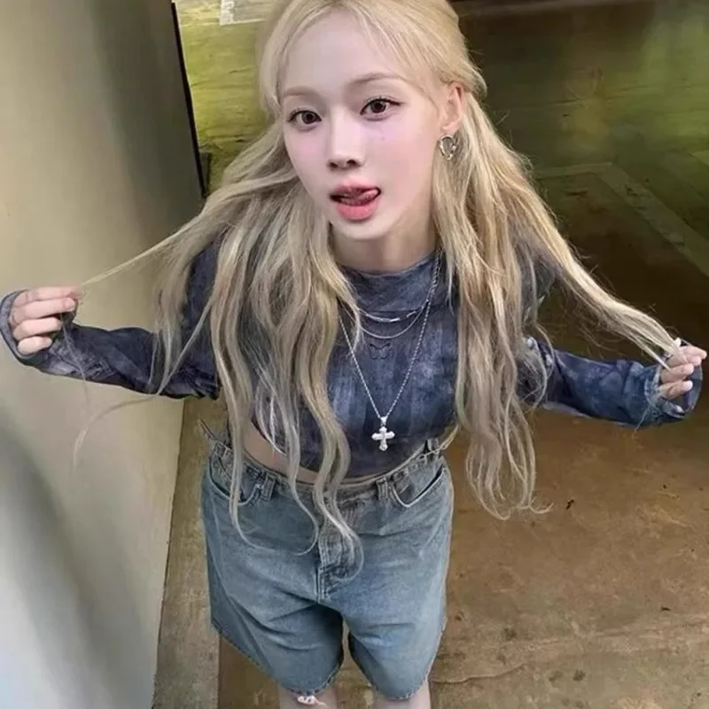 Korean Denim Y2K Hoodie Pants Set Women Star FACB Hoodie Millennium Hooded Thin T-shirt Gold Sun Jacket Style Unisex Suit New