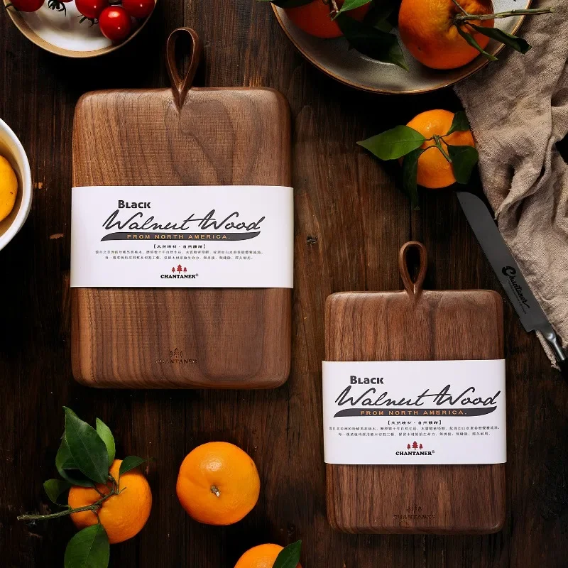 North American Black Walnut Solid Wood Cutting Board - Water Drop Handle Tray with Pattern, Fruit Plate & Steak Chopping Board