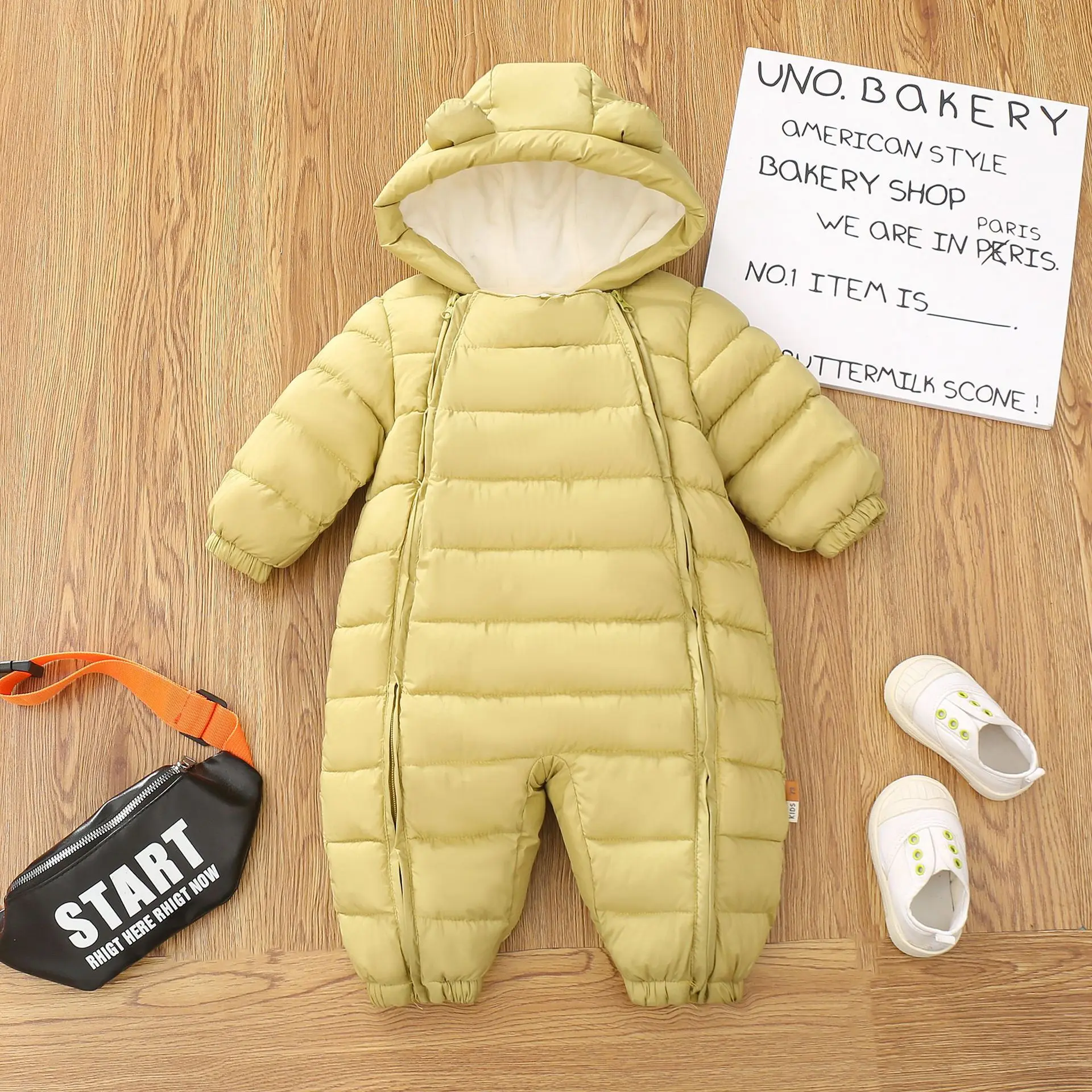 Baby Boys Girls Bodysuit Winter New Solid Color Lining Plus Velvet Thick Warm Hooded Jumpsuits For 6M-3Y Kids One Piece Rompers