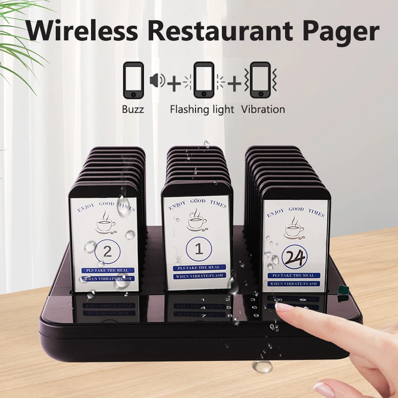 New Wireless Restaurant Pager System Waterproof Queue Paging Calling System 500M 30 Buzzers for Coffee Shop Fast Food Court