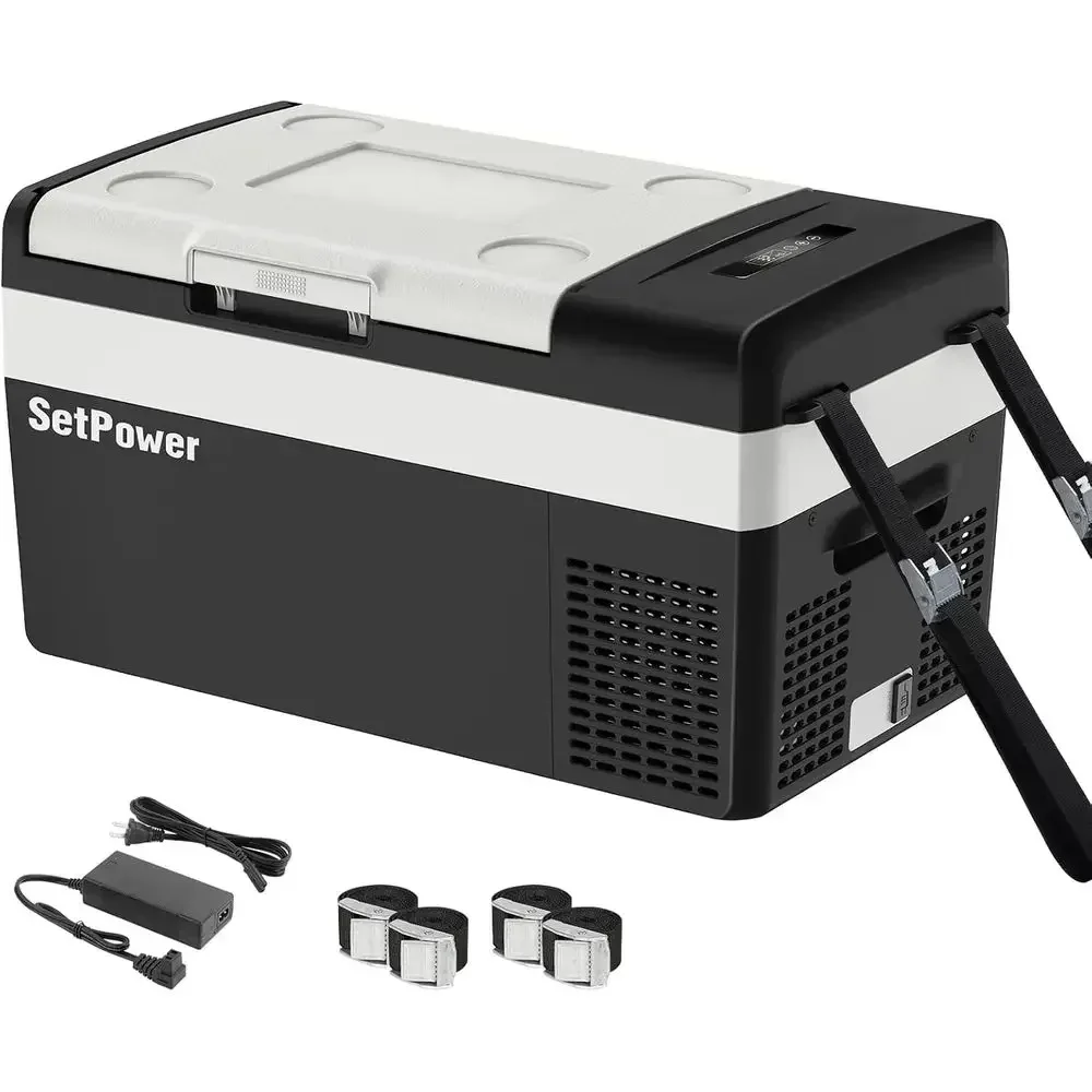 12-Volt Portable Refrigerator, 21-Quart Capacity, Vehicle-Mounted with Ice Ropes, -4 to 68°F Temperature Control, Ideal for Cars