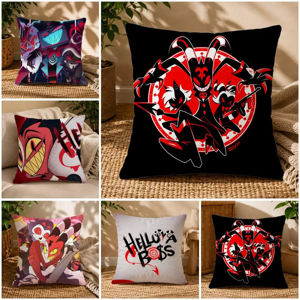 Animation-Helluva BossS Cushion Cover Soft Short Plush Zippered Cushion Covers 40/45/50cm Square Decor for Sofa Home