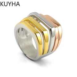 Trendy Luxury Stainless steel geometry colorful ring and new design for Women Statement Jewelry Party Gift man