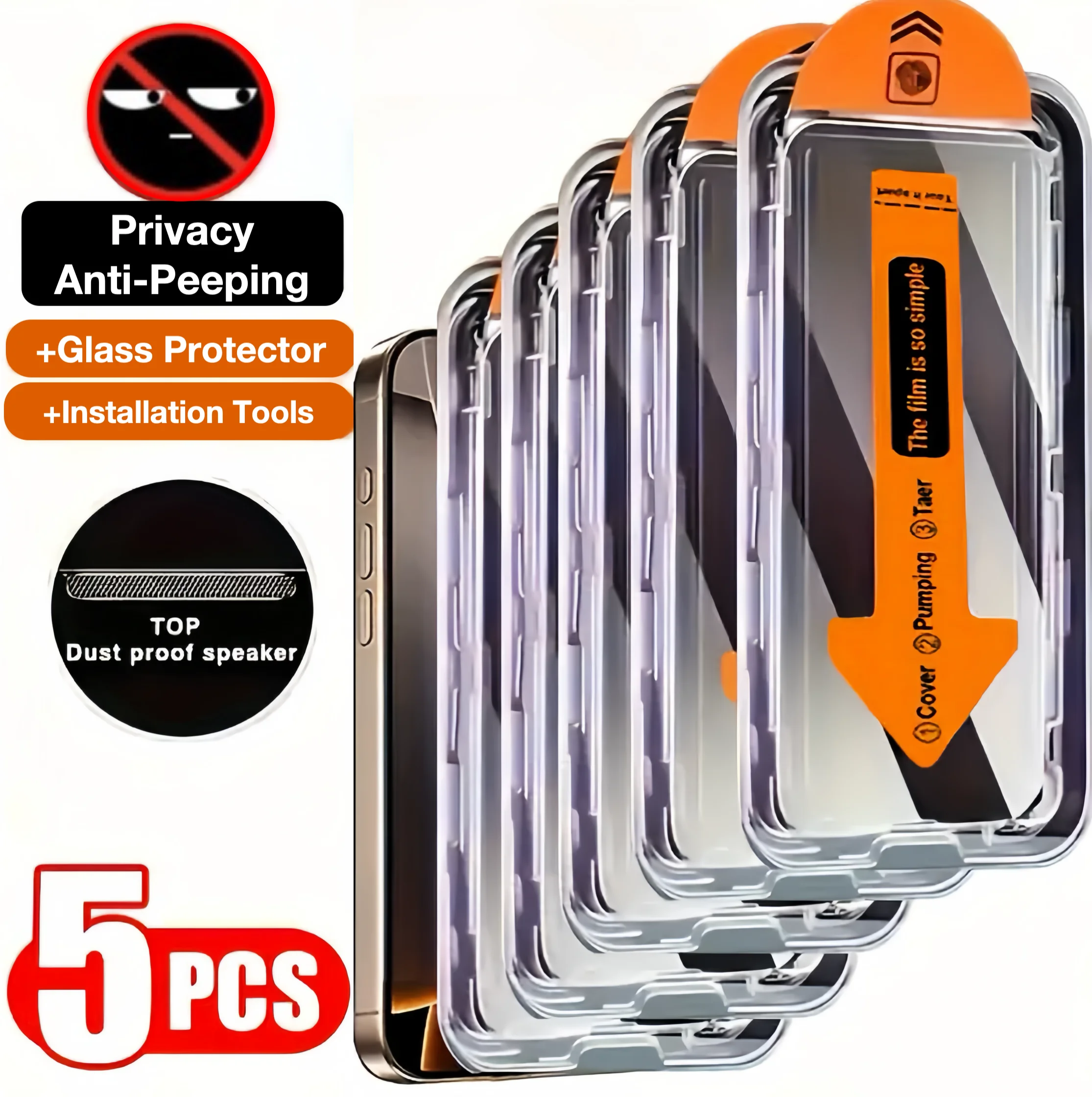 

5Pcs For Apple iPhone 17 16e 16 Pro Max 15 14 13 12 Mini 11 17 XS XR Anti-Spy Tempered Glass Mobile Phone Screen Protector
