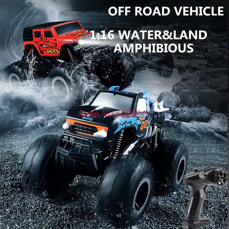 

All Terrain Off Road Waterproof 4WD RC Truck Vehicle 2.4G 1:16 Water Land Amphibious Large 360 Degree Rotate Stunt RC Car Toys