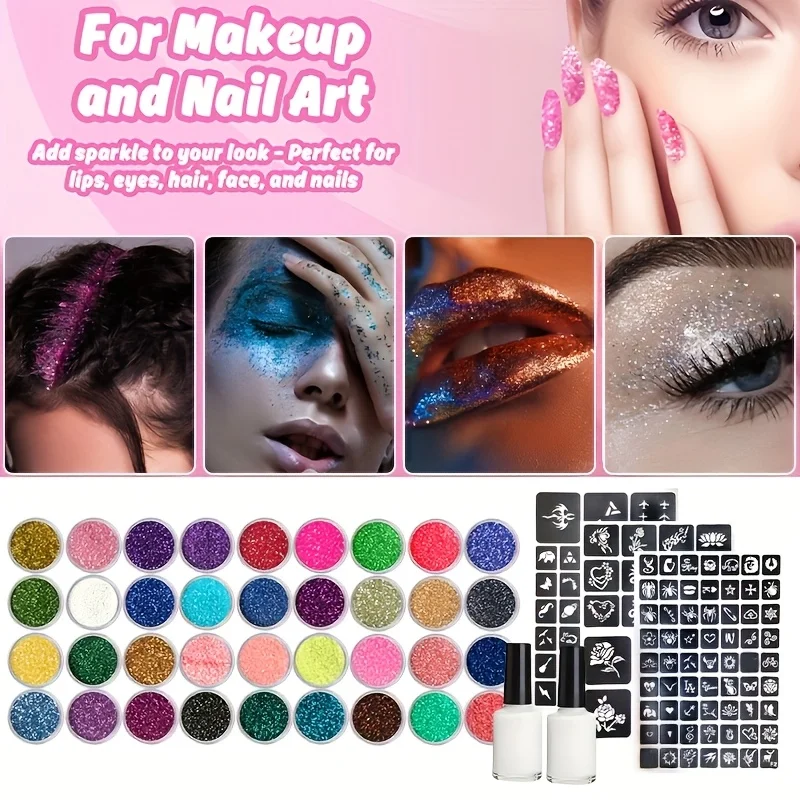 Set de 7 Tatuajes Temporales con Purpurina, Duraderos, Aptos para Cara, Cuerpo, Brazo, Cuello, Maquillaje Artístico, Bai