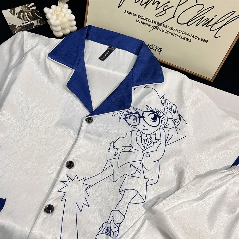 New Detective Conan anime cartoon pattern boys short sleeve pajamas creative personality cardigan loungewear three-piece gift view 3