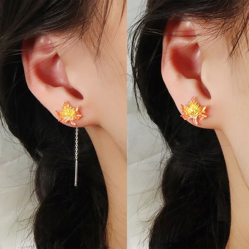 الأحمر مابل ليف الأذن الموضوع الاكريليك الملمس ورقة الأذن الأظافر المرأة عطلة حزب هدية اكسسوارات الأزياء الكورية #2