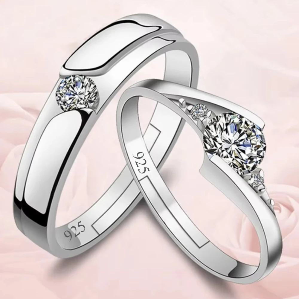 2pcs 925 Silver Couple Rings Zircom For Women Man Exquisite Student Girlfriend Sterling Silver Jewelry Accessories Wedding