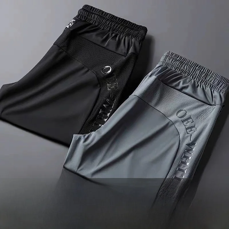 

Ice Silk Me Hollow out Casual Pants Men's Summer Thin Qui Dry Breathable Sports Cuffed Leisure Trousers Youth Active Sle