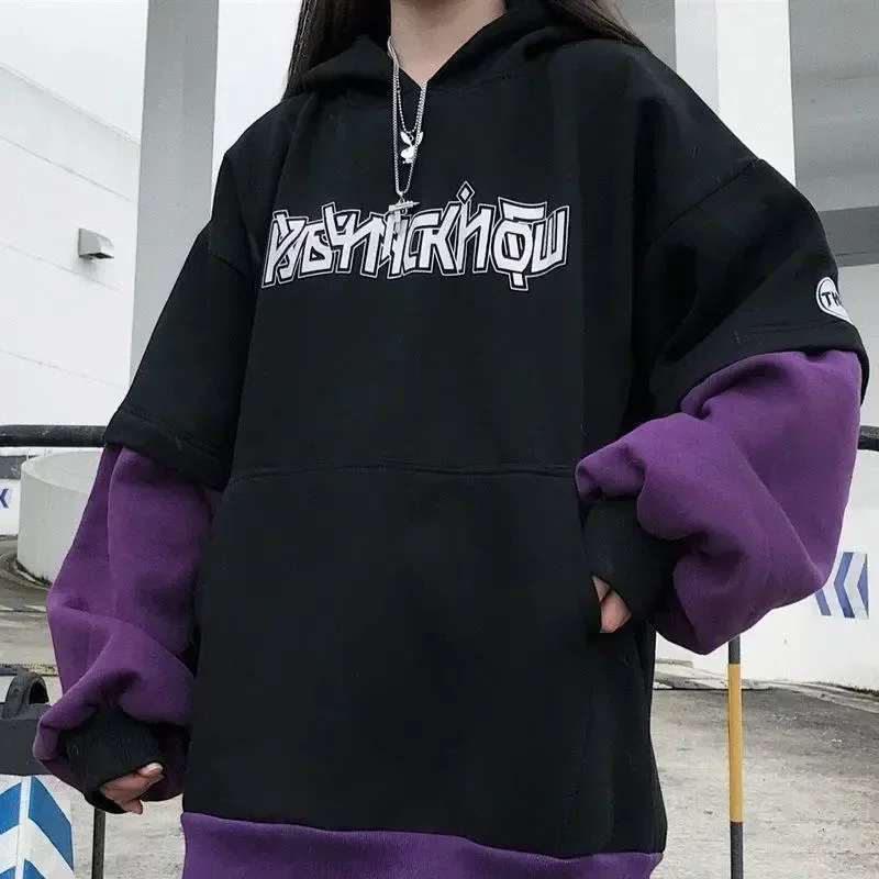 Spring Fleece Thickened Letter Hoodie Women's Gothic Hip-hop Street Korean Loose Fashion Casual Sweater Y2k Retro Men's Clothing