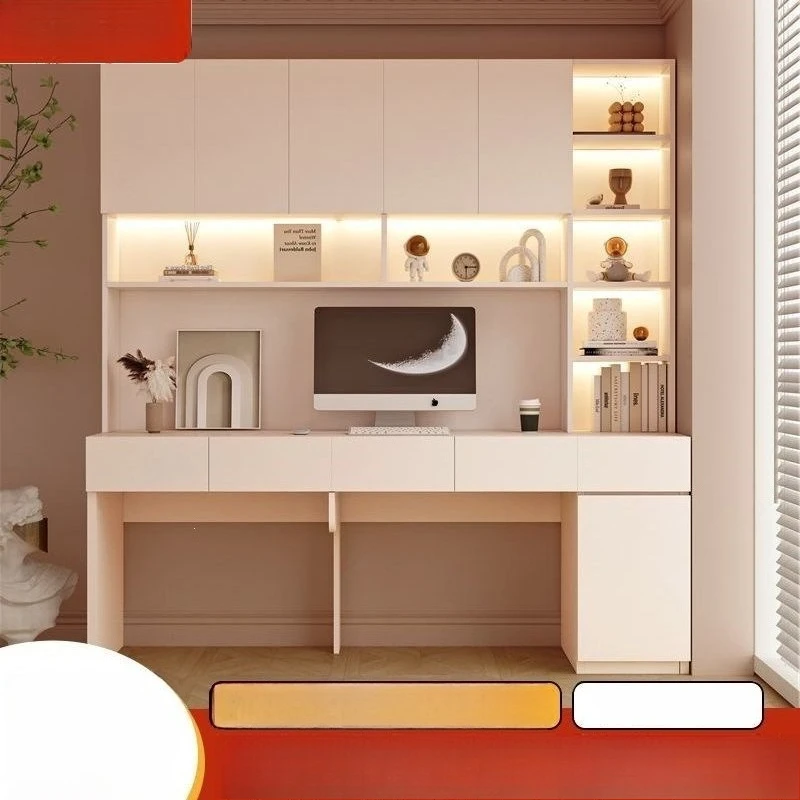 Study desk, home computer desk, bedroom office  workbench, bookshelf integrated desk