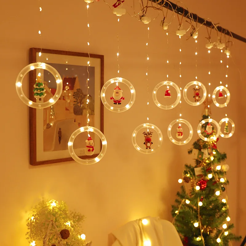 Cordas de Natal LED, Papai Noel, Desenhos Animados Cortina, Quarto, Janela, Jardim, Decoração Criativa de Férias, Layout de Cenas, Ano Novo, 2024