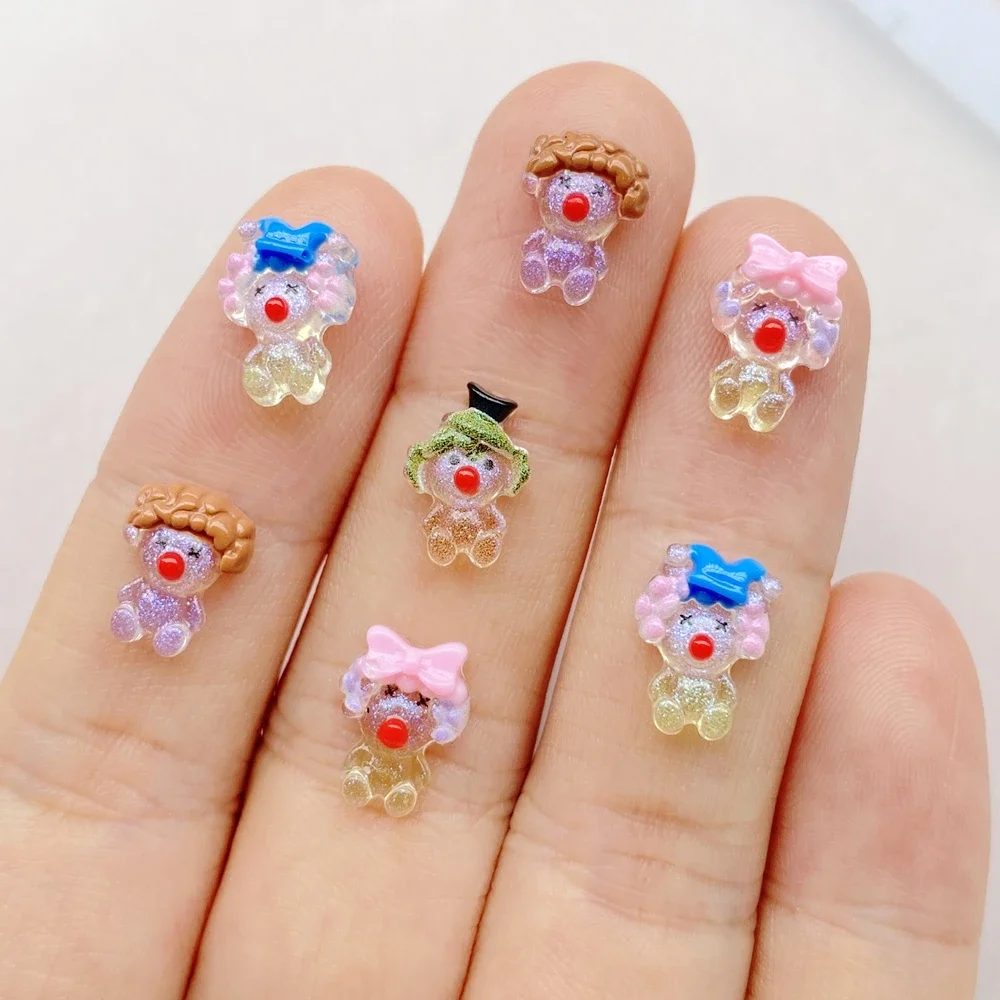 50 sztuk mieszane żywica Mini Cartoon klaun cyrkowy Flatback Rhinestone figurki Nail Art DIY Party księga gości akcesoria rzemiosło