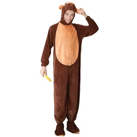 Adult Unisex Plush Animal Monkey Jumpsuit for Halloween Stage Performance Family Photograph Funny Costumes