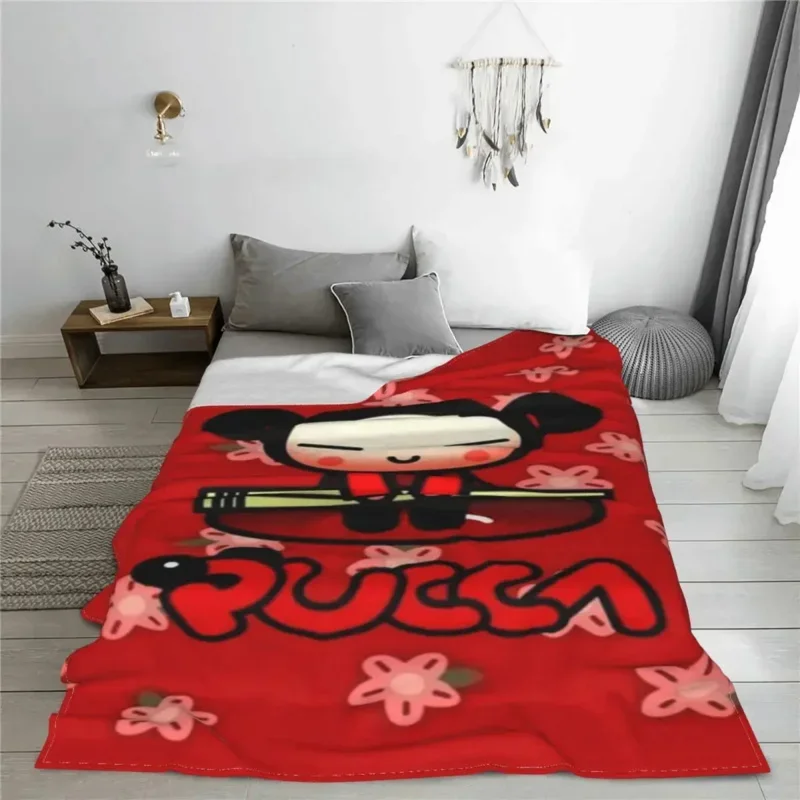 Pucca Blanket Fleece Summer Korean Doll Cartoon Multi-function Super Soft Throw Blankets for Sofa Office Bedspread