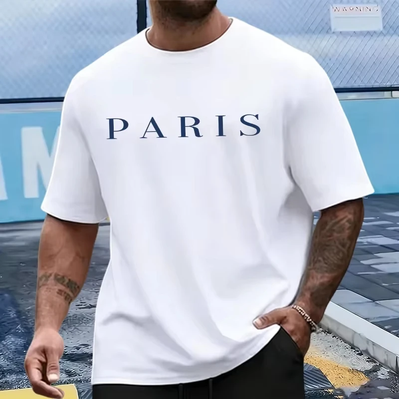 Men's Summer Casual Fashion Round-Neck Short-Sleeve T-Shirt with Simple Letter Print—Loose-Fitting Comfortable Men's Top