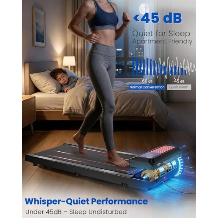 Under Desk Walking Pad Treadmill for Home Office Use Steel Frame with Black Finish 5 Incline Ultra-Quiet 2.5HP Motor Compact 15