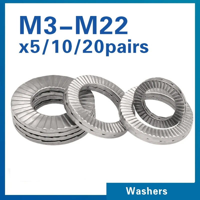 20/ 10/ 5 Pairs (2pcs glued) Self-Lock Washers Genuine Wedge Stainless Steel Dacromet M3 M4 M5 M6 M8 M10 M12 M14 M16 M18 M20 M22