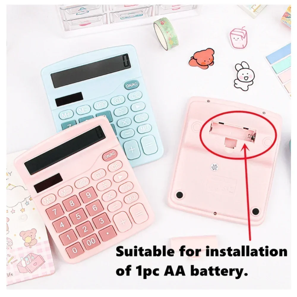 Office Calculators Desktop Student Solar Panel Calculator, 12-Digit Dual Power Cute Calculator with Large LCD Display Big Button