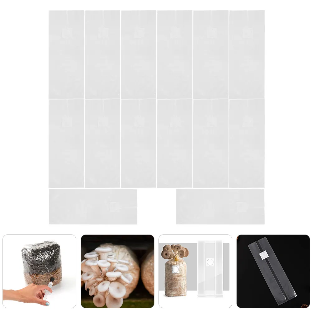 20Pcs Mushroom Growing Bags Clear PP Cultivation Bags with Ventilation Window for Oyster Mushrooms Ganoderma Spawn Grain