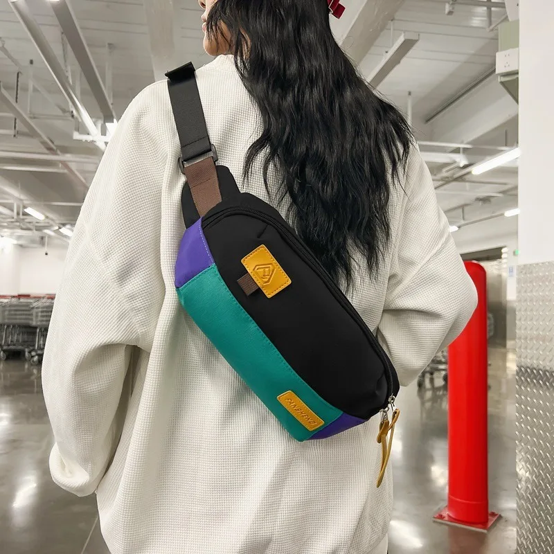حقيبة هاراجوكو اليابانية المتضاربة ذات الألوان الإضافية للسفر للزوجين حقيبة صدر للرجال حقيبة خصر هيب هوب بنجي حقيبة كروس مربعة صغيرة رائعة ورائعة #3