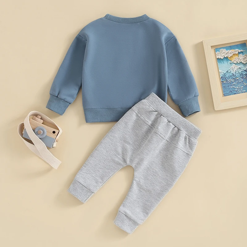 Toddler Baby Boy Fall Winter Outfit Long Sleeve Letter Pullover Sweatshirt Casual Jogger Pants 2Pcs Clothes Set