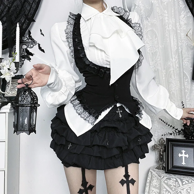 Goth Dark Vintage Halter Lace Trim Corset Top for Women Halloween Gothic Outfits Sleeveless Backless Cropped Tops Coat Halloween