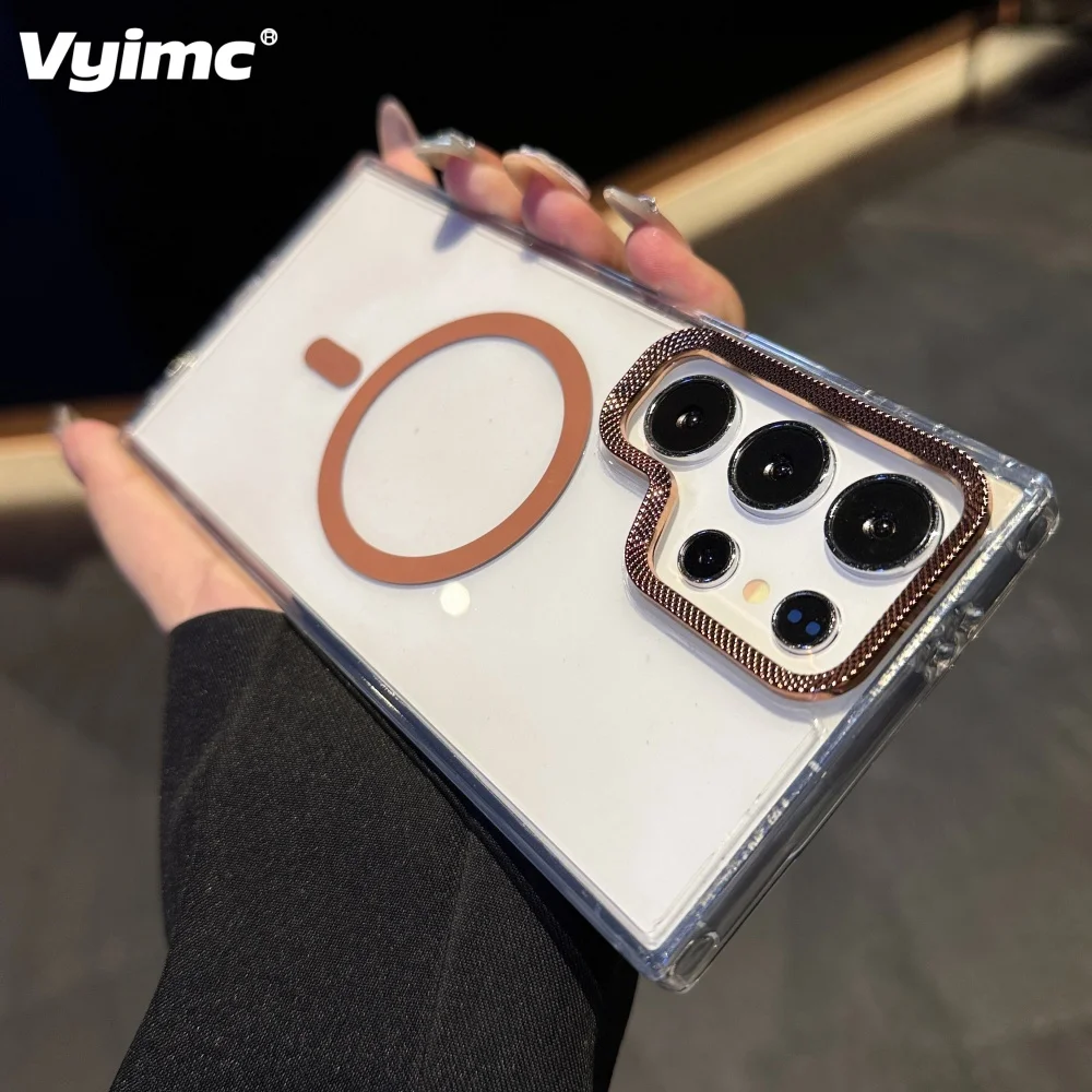 

Luxury Spiricle Camera Protection Clear Magnetic Cases For Samsung S25 Edge S24 S23 S22 Ultra Plus FE For Magsafe Armor Cover