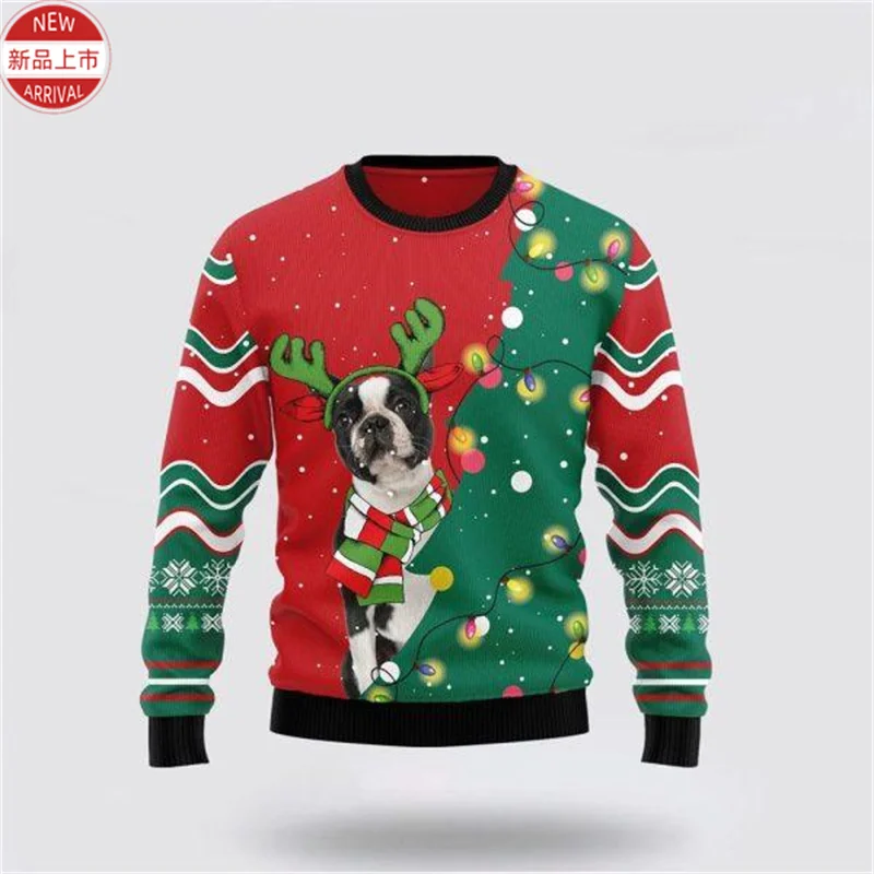 Christmas Boston Terrier Lovers 3D Printed Sweatshirts Merry Christmas Xmas Graphic Ugly Christmas Sweater Mens New In Sweaters