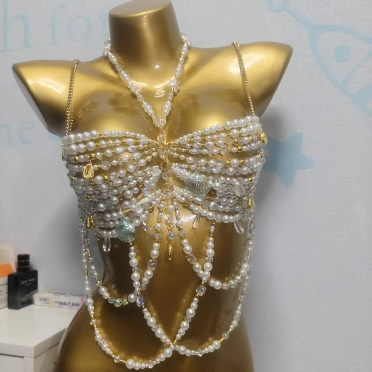 Hot Selling European And American Style Handmade Bead Tassel Chest Chain Tank Top, Women'S Beach Party Sexy Hot Girl Body Chain