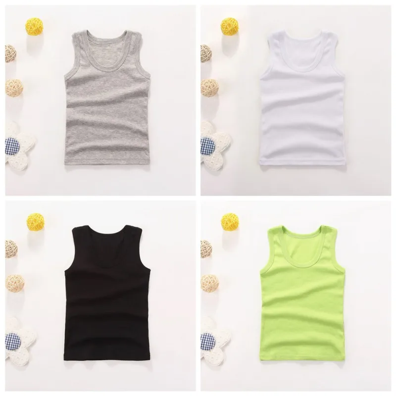 Summer Girls Casual Vest Children Clothing Kids Baby Boy Sleeveless Tops Solid Color T-shirt Tees Outfit Toddler Girl Top 3-8Y