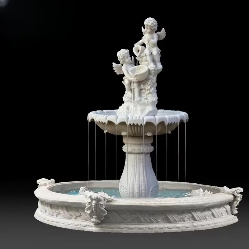 EXW European Angel Statue Fountain Sandstone Marble Construction Custom Size For Courtyard Landscape Wedding Decor