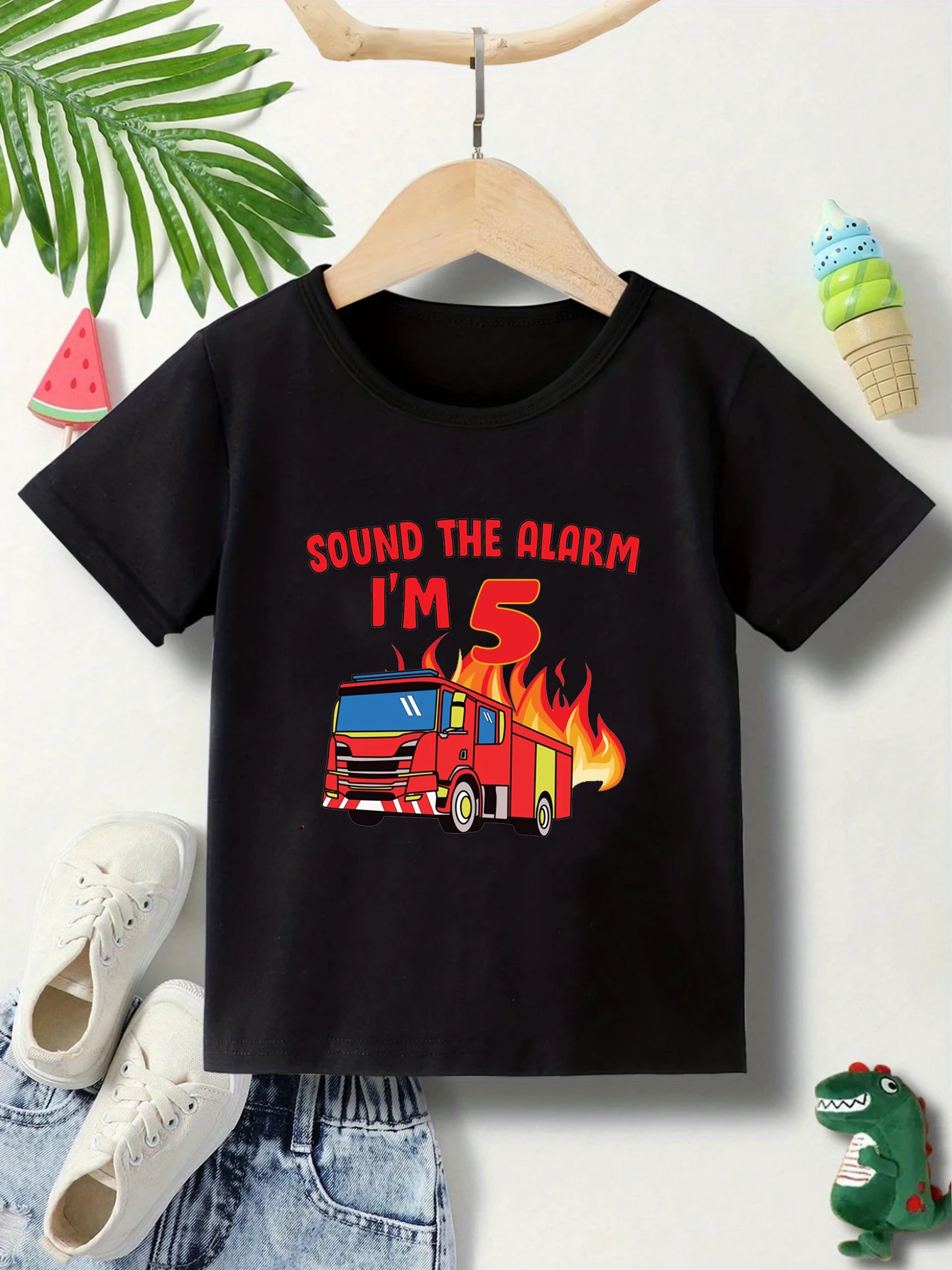 Sound The Alarm I'M 3 3rd Birthday Fireman Kids Fire Truck1.2.3.4.5Year Firefighter Number Print TShirt Boys Happy Birthday Gift