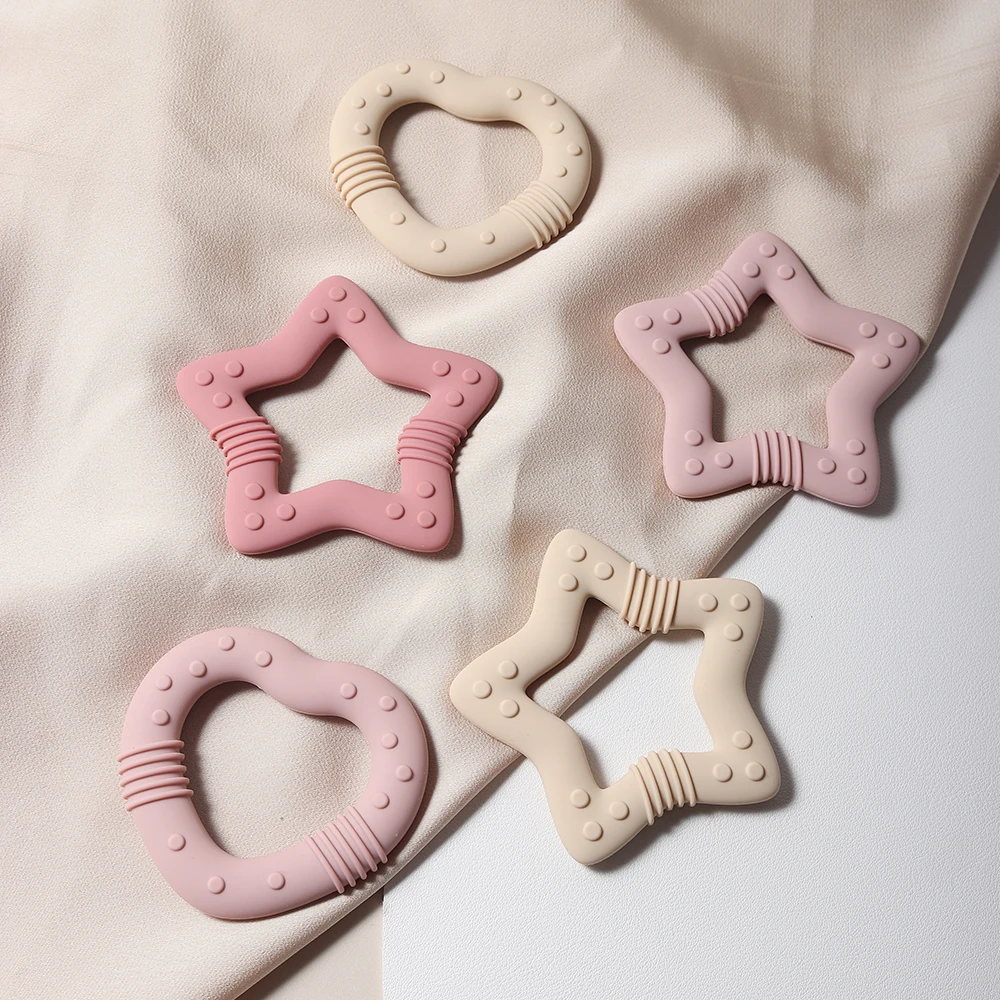2024 new star & heart silicone teether, baby teething toy 4