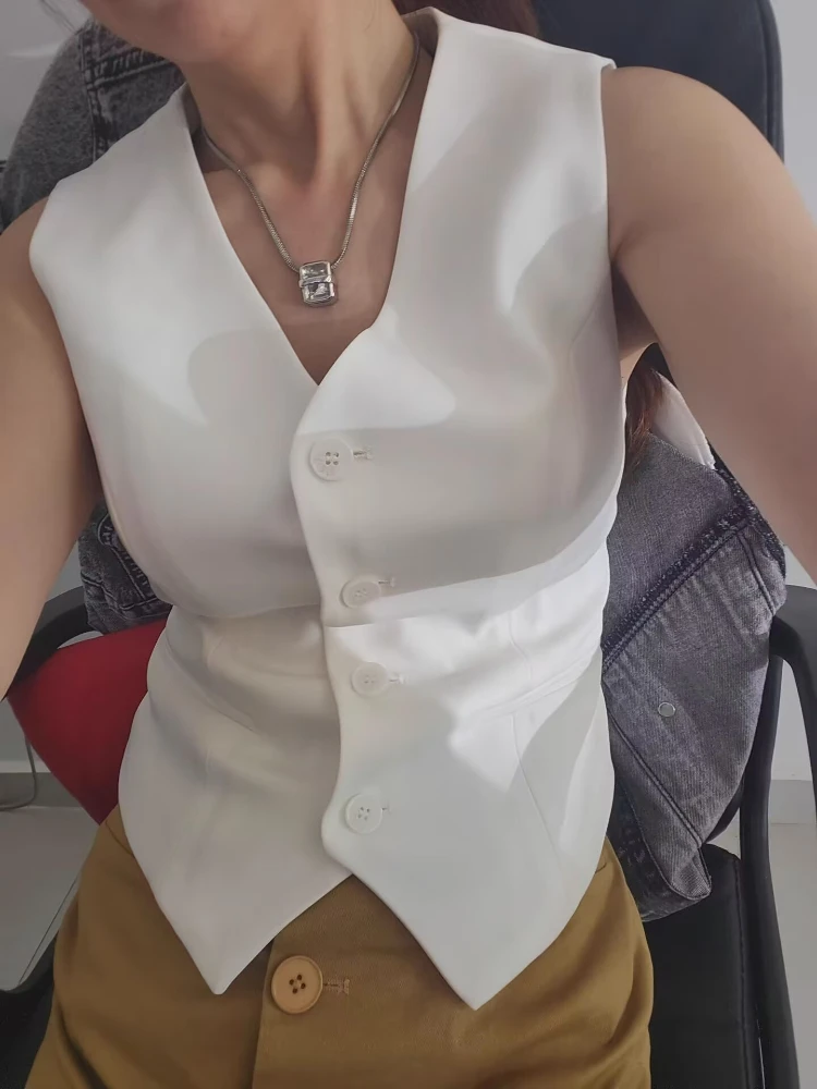 

Черные, бежевые жилеты, женские весенне-летние корейские стильные элегантные офисные женские нагрудные пальто с v-образным вырезом в стиле Харадзюку, верхняя одежда без рукавов, одинарная