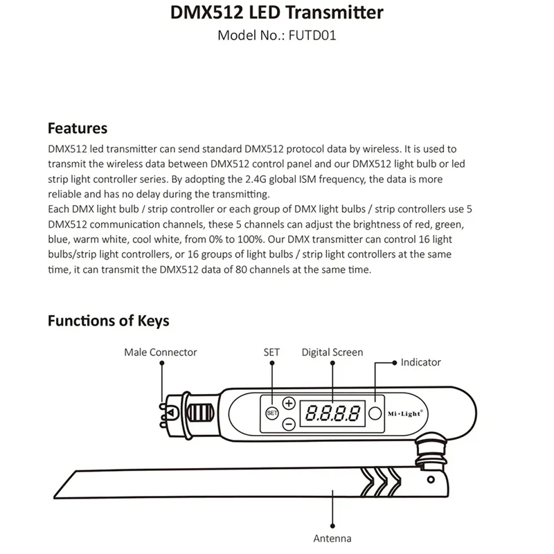 Transmisor de señal Y23A-DMX DMX512 de un solo color para luces de efecto PAR de escenario LED de discoteca