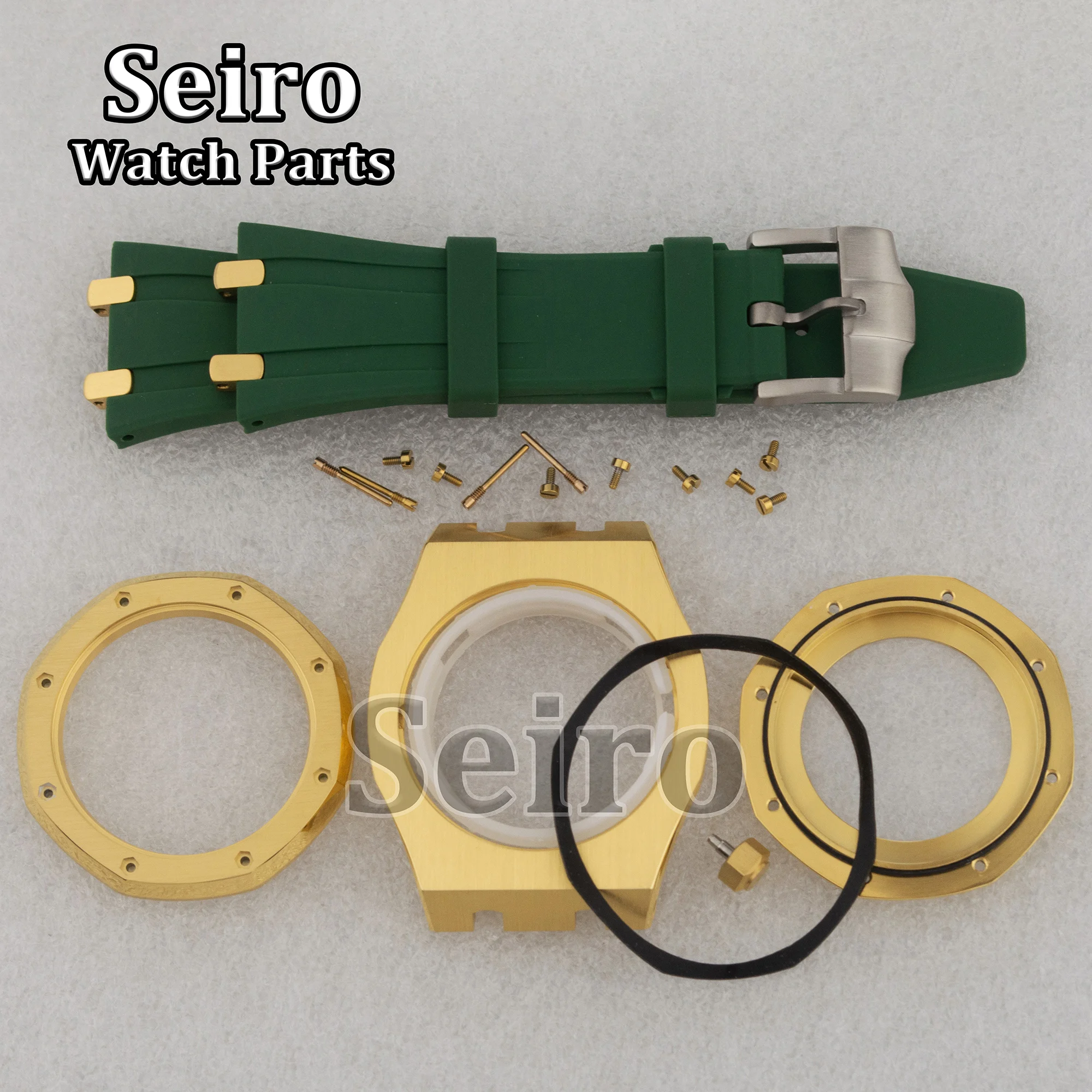 NH35 Octagon Case 42mm Sapphire Crystal Glass Rubber Strap PVD Gold 10bar Watch Accessories for 31.8mm Dial Royal NH36 Movement