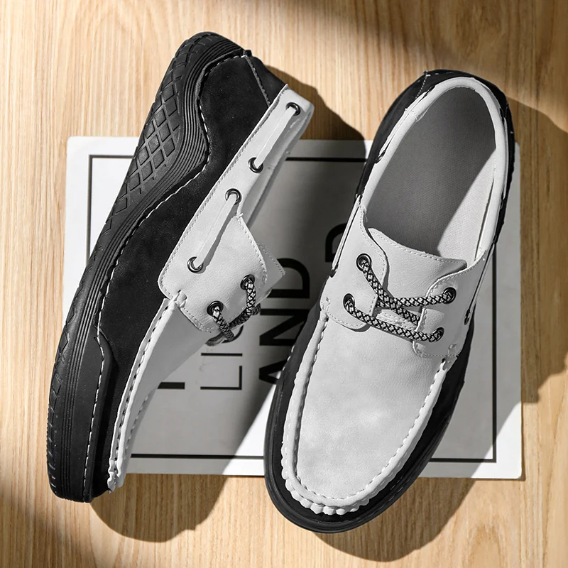 أحذية جلد مدبوغ كلاسيكية مصنوعة يدويًا للرجال ، أحذية بدون كعب جلدية غير رسمية برباط ، مسطحة مريحة للقيادة ، أحذية مشي