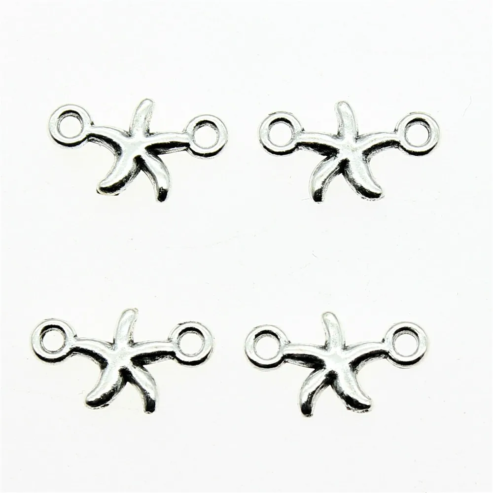 20pcs Charms Starfish Connector Antique Silver Color Tone 10x16mm Metal Jewelry Findings DIY Accessories