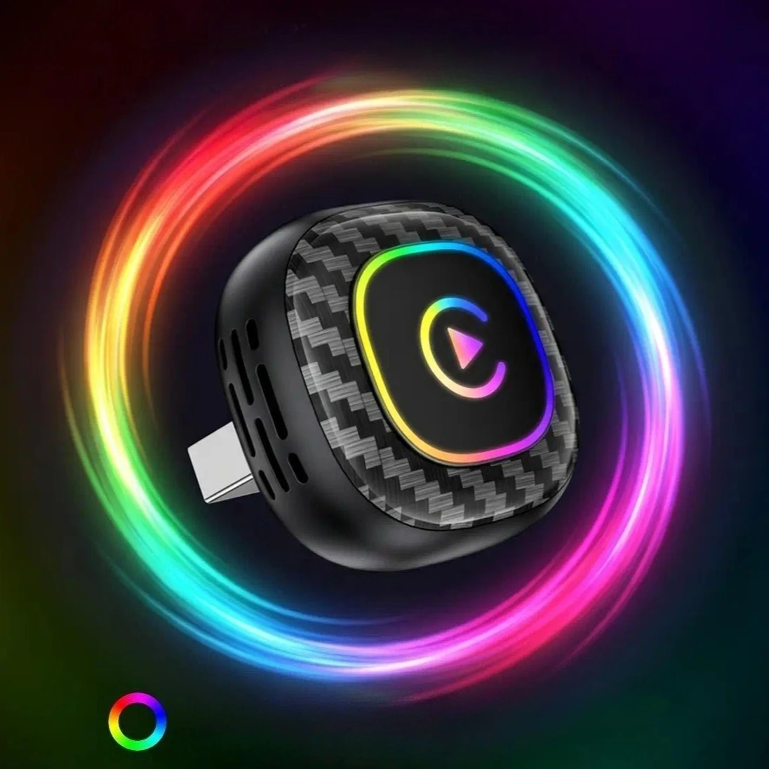 2026 Carbon Fiber Wireless CarPlay Adapter with Dynamic Flowing LED Ambient Lighting, for iPhone iOS & Android Auto,Smart Dongle
