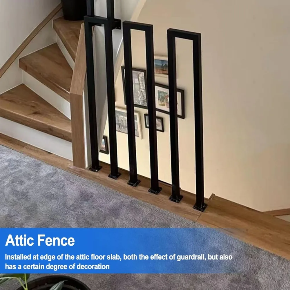 قطعتان من درابزين على شكل حرف U للخطوات، قضبان يدوية سوداء غير لامعة مقاس 7.9 × 35.4 بوصة للسلالم الداخلية والخارجية، درابزين صناعي #4